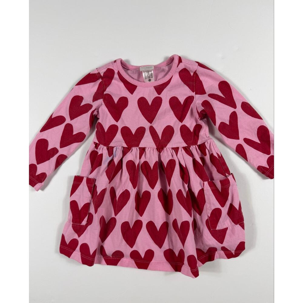 Hanna Andersson Hearts on Hearts Long Sleeve Pocket Dress Pink Red Size 3 - Picture 2 of 8